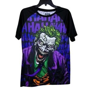 DC Comics Batman Joker All Over Print Black Polyester Shirt US M Short Sleeve